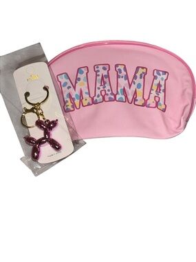 Mama Pink Cosmetic Bag Balloon Dog Keychain Gift Set Makeup Pouch NWT